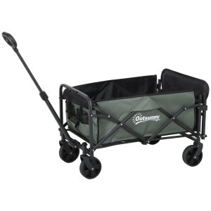 Havevogn 90 kg lasteevne, foldbar transportvogn med aftagelig presenning, håndtag, hjul 72 liter grøn